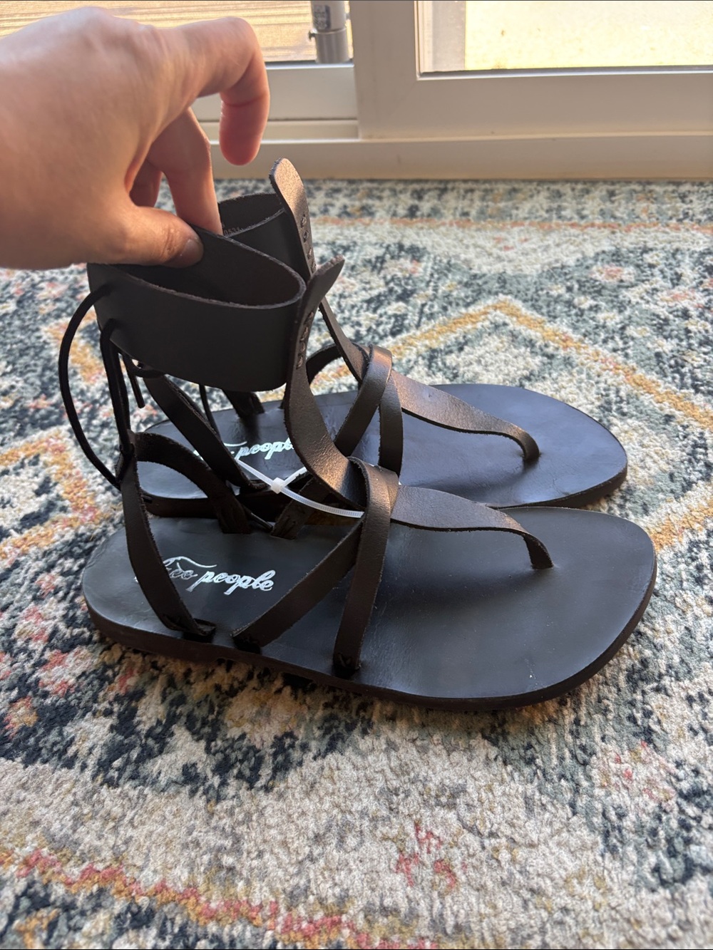 Free People Black Leather Wrap Gladiator Sandals
